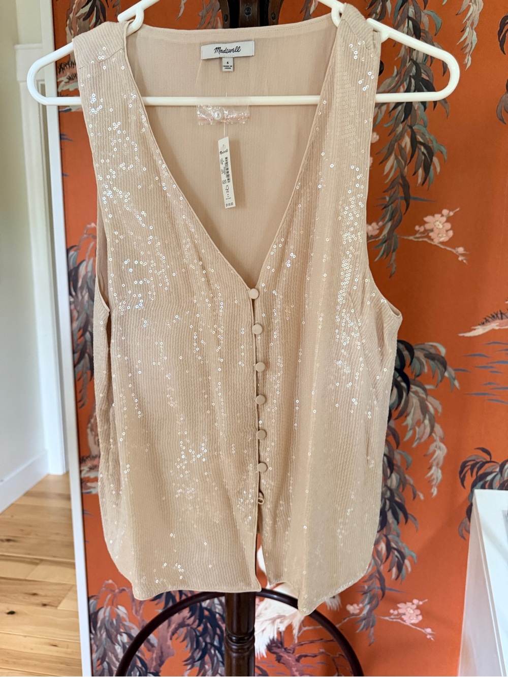 Madewell Nude Sequin Button-Front Tank Top